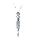 Mo Dao Zu Shi S925 Sterling Silver Wangji Qin Pendant Necklace,Blue Crystal Inlay, Intricate Floral Engraving, 45cm Adjustable Chain, Anime Collectible, Silver Jewelry Series