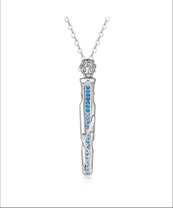 Mo Dao Zu Shi S925 Sterling Silver Wangji Qin Pendant Necklace,Blue Crystal Inlay, Intricate Floral Engraving, 45cm Adjustable Chain, Anime Collectible, Silver Jewelry Series
