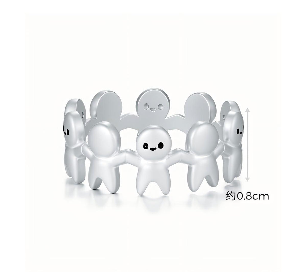 Mo Dao Zu Shi Paper Doll Anime Ring,Alloy Material, Anime-Inspired Design, Holding Hands Figure Band, 0.8 cm Band Width, Unisex Jewelry