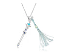 Mo Dao Zu Shi Lan Wangji Sword S925 Sterling Silver Necklace,Wangji Sword Pendant, Blue Crystal Accents, Tassel Detail, 43.5cm Chain Length, Anime Merchandise