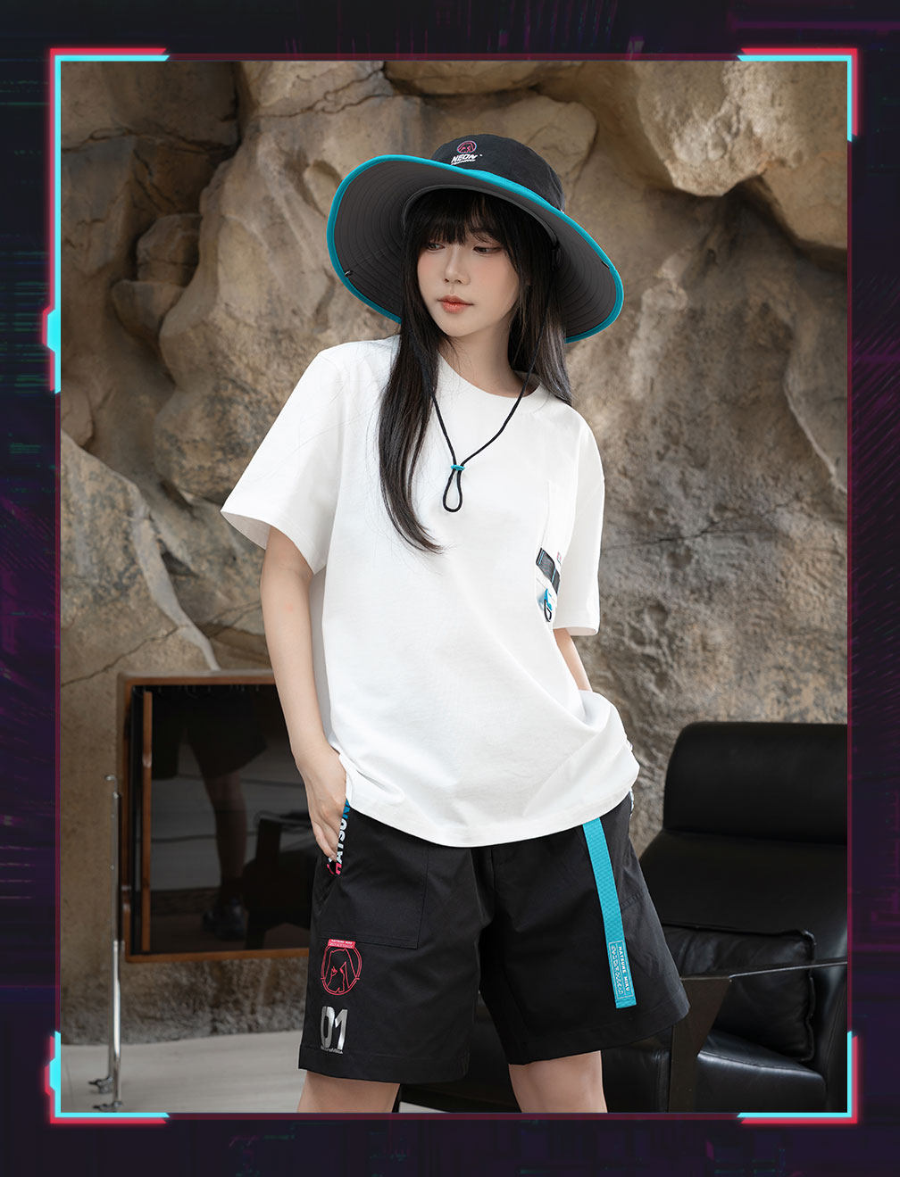 Miku Neon Techno Bucket Hat, Wide Brim Fisherman Sun Hat for Hiking, Summer Sports