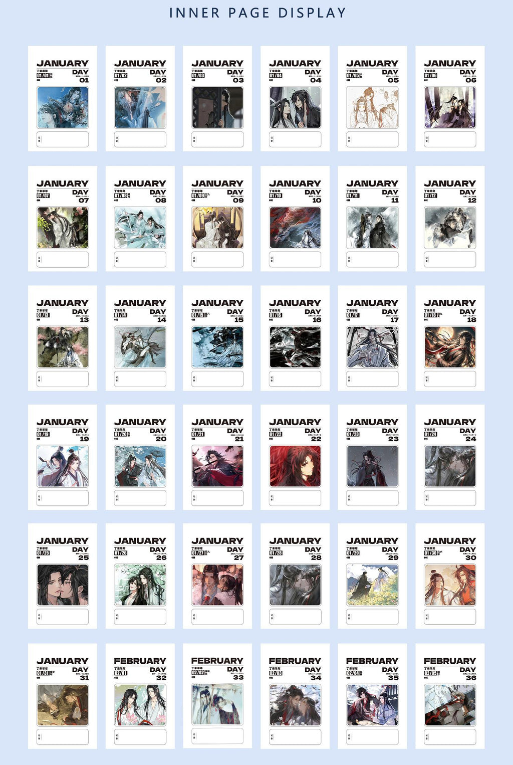 Mo Dao Zu Shi 2027 Desktop Day Calendar 365 Pages，One Page per Day, HD Print on Specialty Paper, Chinese & English, Two Styles Available, 10 x 15 cm Pages