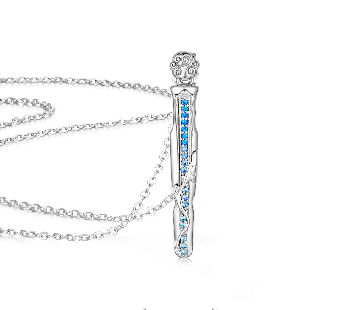 Mo Dao Zu Shi S925 Sterling Silver Wangji Qin Pendant Necklace,Blue Crystal Inlay, Intricate Floral Engraving, 45cm Adjustable Chain, Anime Collectible, Silver Jewelry Series