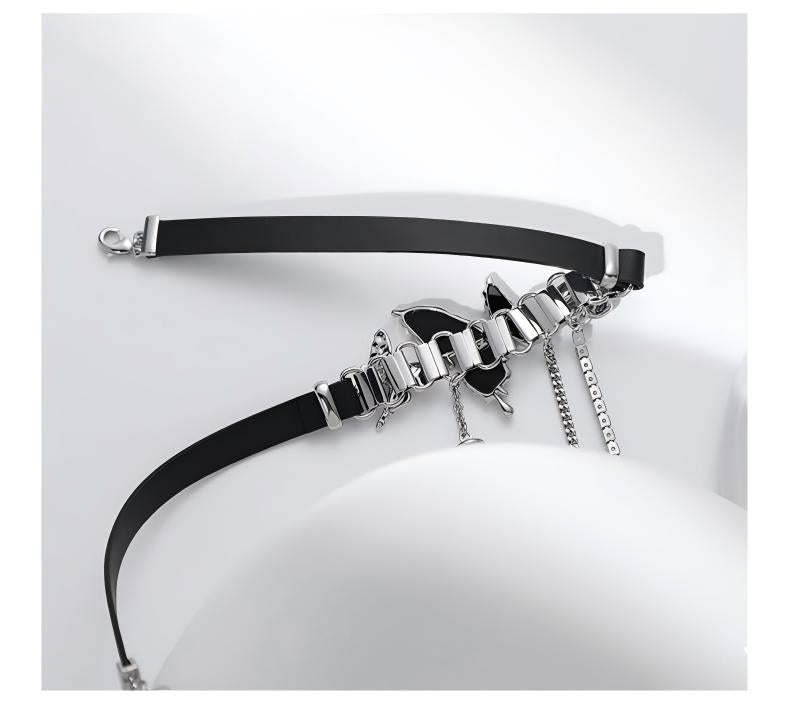 Heaven Officials Blessing Black Butterfly Choker Necklace，Pearl Pendant, Crystal Tassel Drop, Black Velvet Band, Silver-Tone Accents, Adjustable Clasp