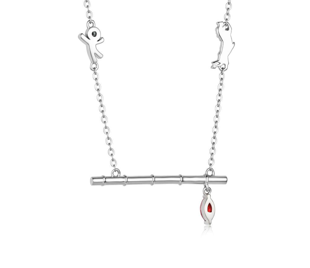 Mo Dao Zu Shi Chenqing Flute Anime Necklace with Red Crystal,Alloy Material, Marquise Red Crystal, 45.7cm Chain Length, Wei Wuxian Inspired, Adjustable Chain