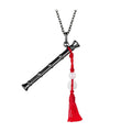 Mo Dao Zu Shi Chenqing Flute S925 Sterling Silver Necklace ,Wei Wuxian Inspired, Red Tassel Pendant, Pink Crystal Accents, 43.5cm Chain Length, Anime Collectible