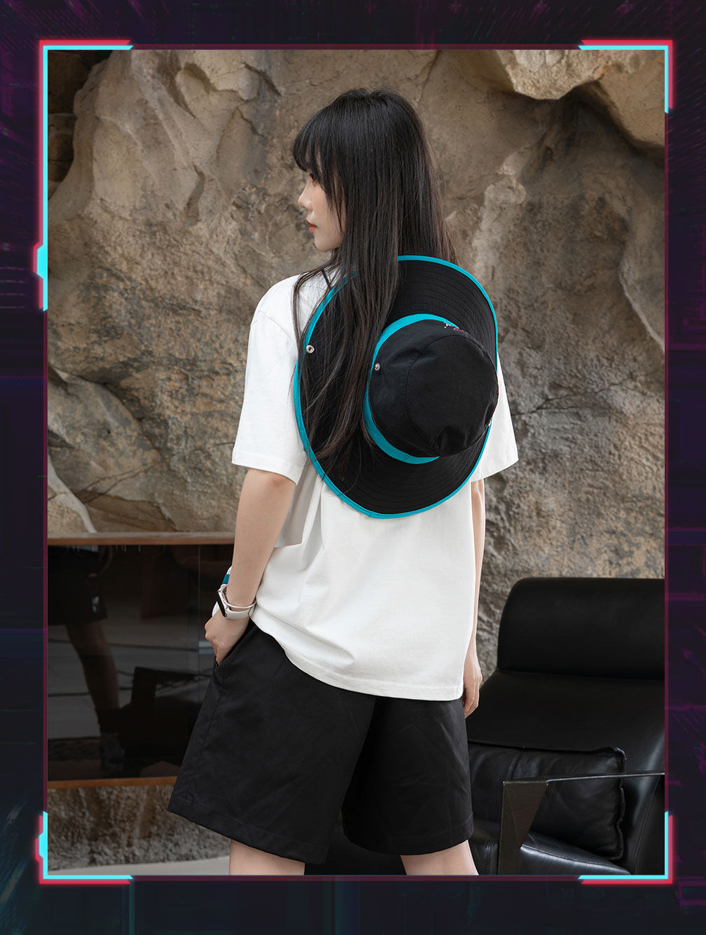 Miku Neon Techno Bucket Hat, Wide Brim Fisherman Sun Hat for Hiking, Summer Sports