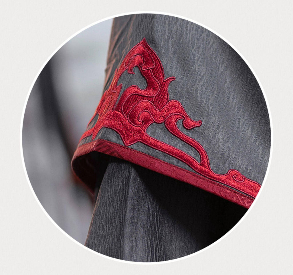 Mo Dao Zu Shi Wei Wuxian Cosplay Costume Set, Youth Style Hanfu, Traditional Chinese Robe with Accessories, Gray and Red, Multi-Piece Set for Anime Conventions