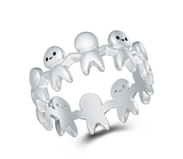 Mo Dao Zu Shi Paper Doll Anime Ring,Alloy Material, Anime-Inspired Design, Holding Hands Figure Band, 0.8 cm Band Width, Unisex Jewelry