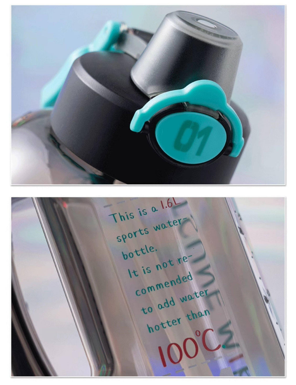 Miku Large Capacity Sports Water Bottle, 1.6L, Portable, with Carabiner Strap