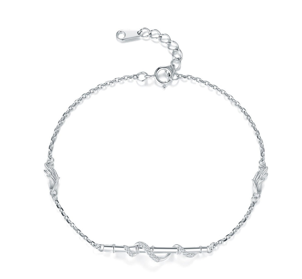 Mo Dao Zu Shi Chenqing Flute S925 Sterling Silver Bracelet ,Wei Wuxian Inspired, Crystal Zirconia Accents, Adjustable Chain 18.6cm, Wing Charm Details, S925 Silver