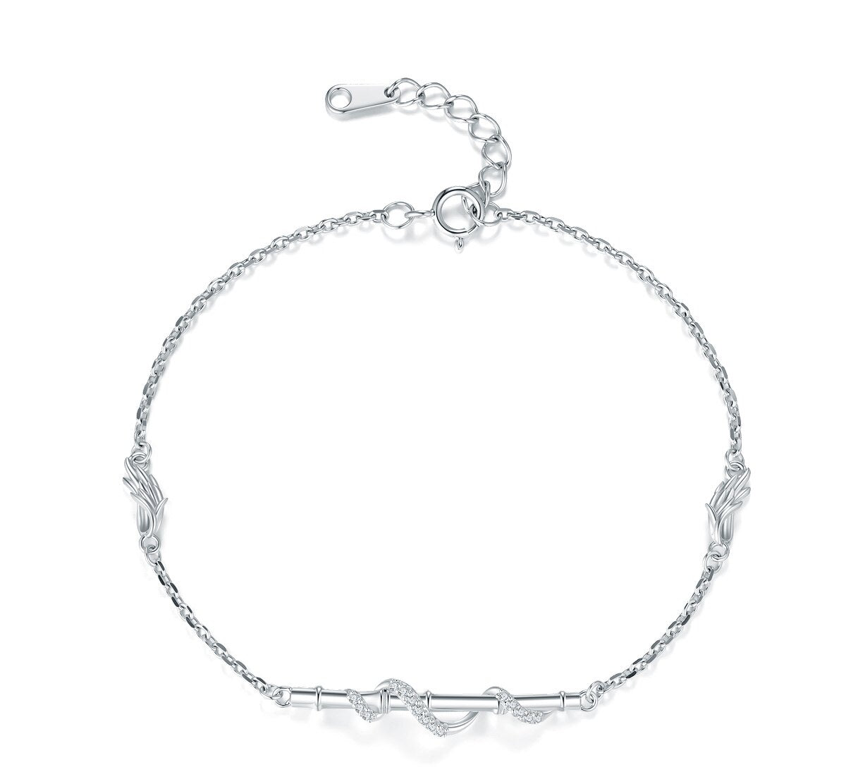 Mo Dao Zu Shi Chenqing Flute S925 Sterling Silver Bracelet ,Wei Wuxian Inspired, Crystal Zirconia Accents, Adjustable Chain 18.6cm, Wing Charm Details, S925 Silver