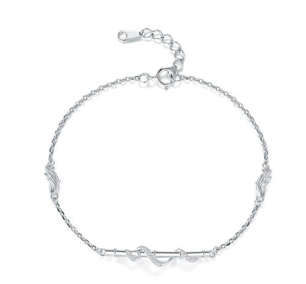 Mo Dao Zu Shi Chenqing Flute S925 Sterling Silver Bracelet ,Wei Wuxian Inspired, Crystal Zirconia Accents, Adjustable Chain 18.6cm, Wing Charm Details, S925 Silver