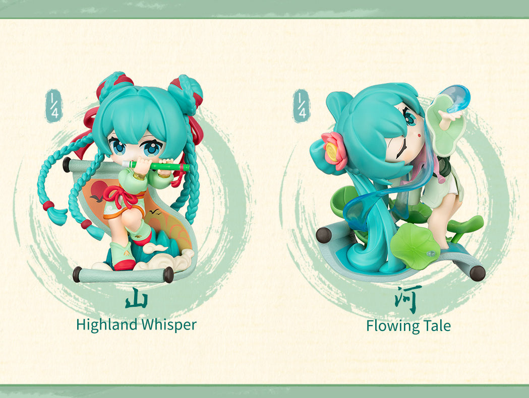Hatsune Miku Q-Version Desktop Figurines，Mountain River Cloud Sea, Chibi Style, Collectible Series, Themed Characters, Display Figures