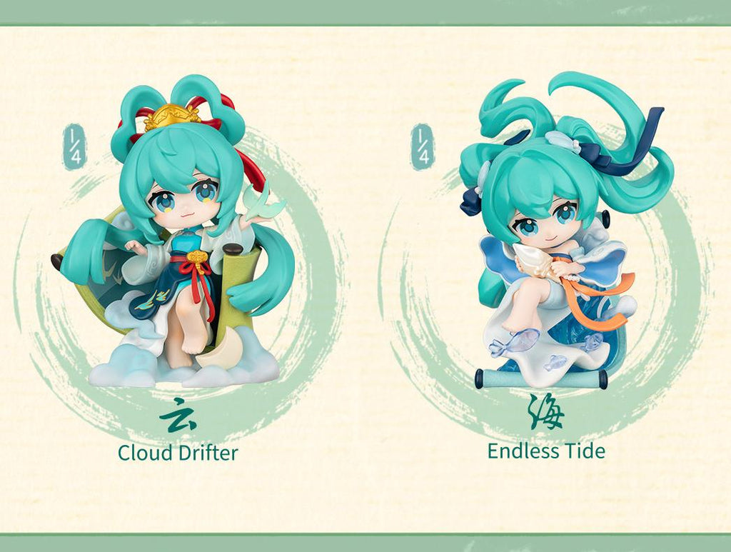 Hatsune Miku Q-Version Desktop Figurines，Mountain River Cloud Sea, Chibi Style, Collectible Series, Themed Characters, Display Figures