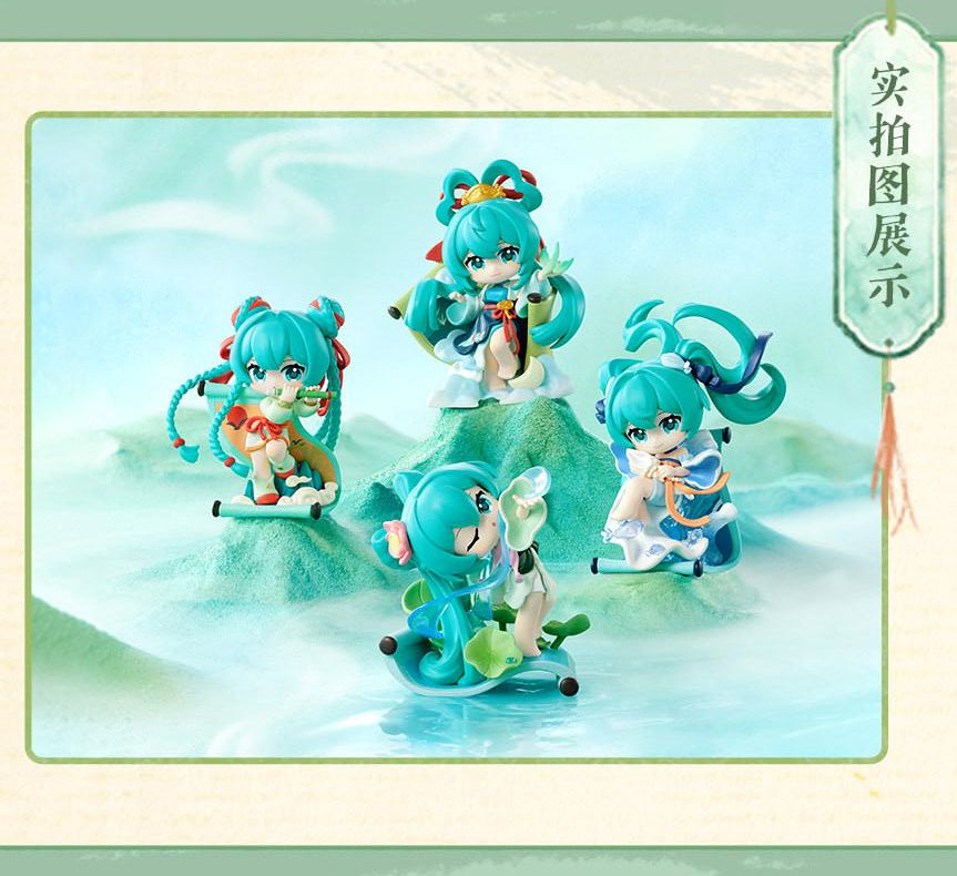 Hatsune Miku Q-Version Desktop Figurines，Mountain River Cloud Sea, Chibi Style, Collectible Series, Themed Characters, Display Figures