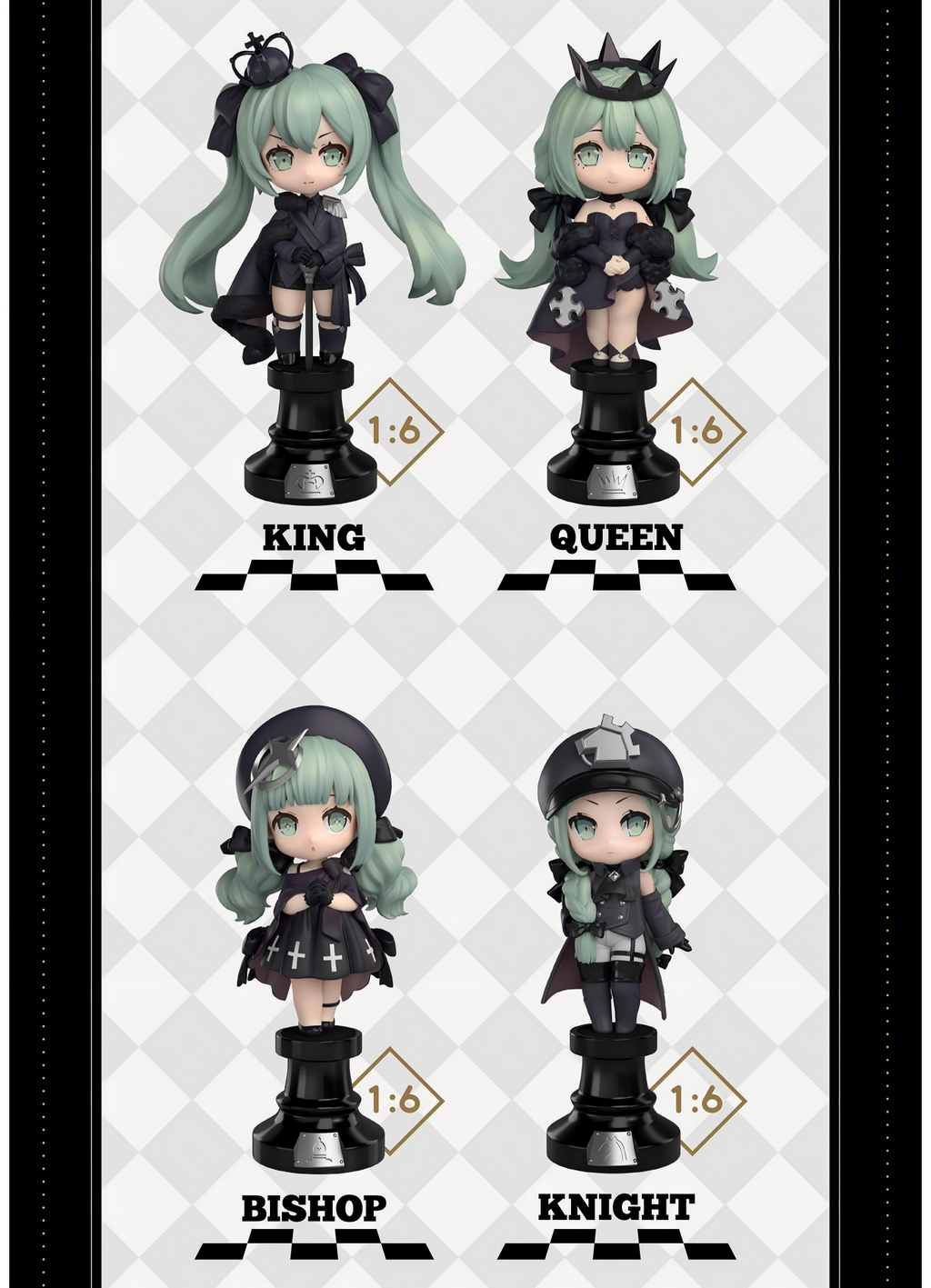 Hatsune Miku Chess Style Mini Figurine Blind Box，Desktop Collectible，13cm Tall Figures, ABS+PVC Material（Black）