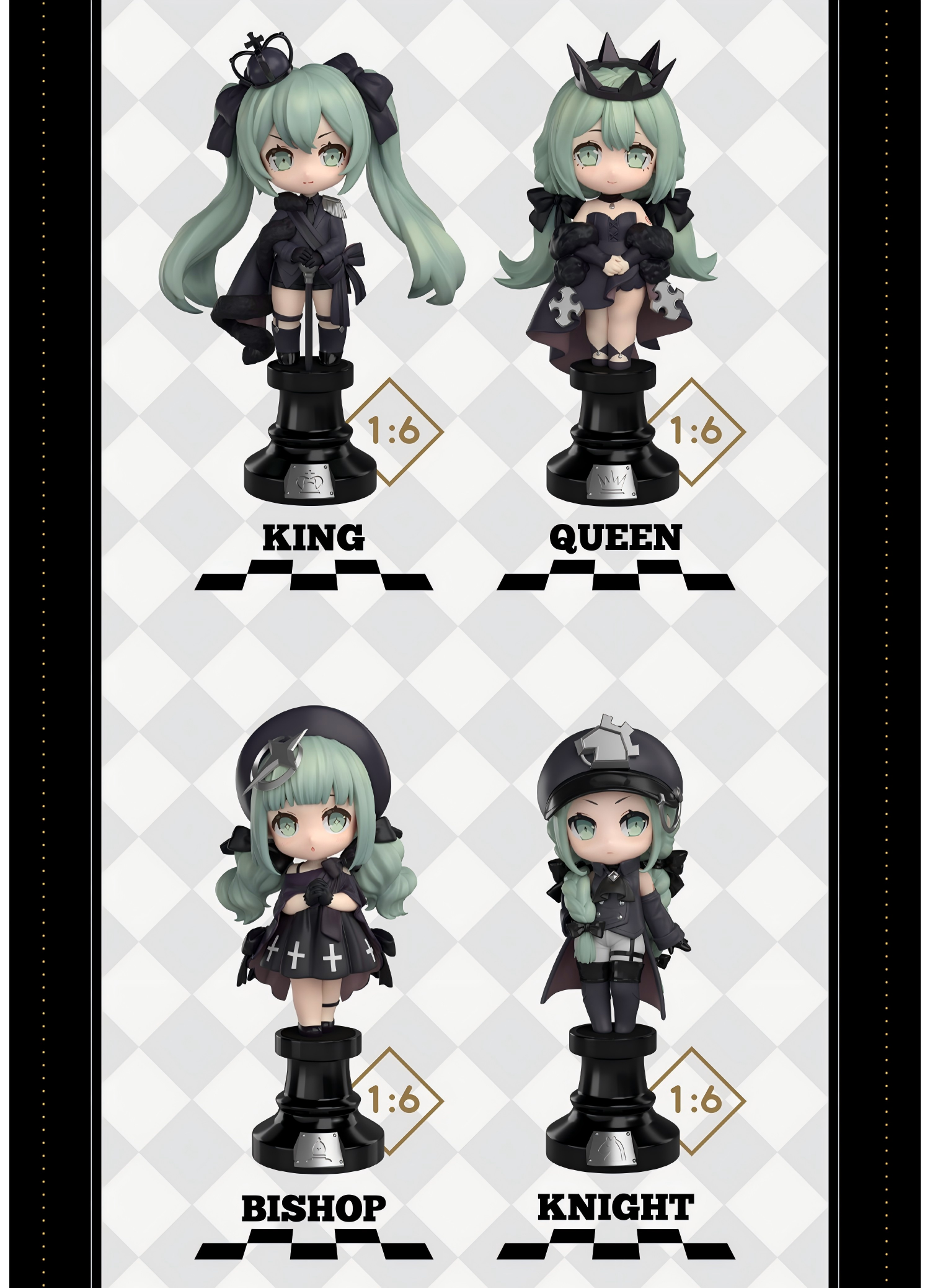Hatsune Miku Chess Style Mini Figurine Blind Box，Desktop Collectible，13cm Tall Figures, ABS+PVC Material（Black）