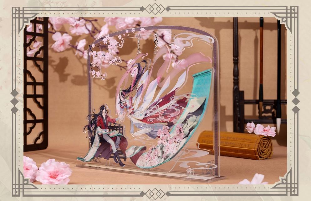 Heaven Officials Blessing Acrylic Hanging Signboard Desktop Ornament | Multi-Layer Acrylic, Cherry Blossom Design, Anime Collectible, Desk Display Stand,275 x 240mm Size