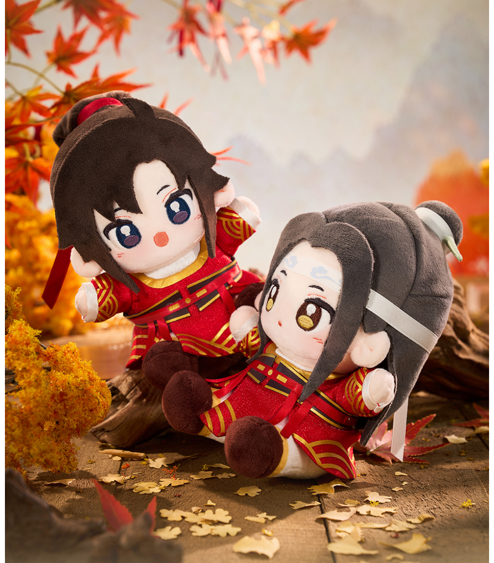 Mo Dao Zu Shi Anime Plush Dolls, 15CM Collectible Character Figures, Traditional Chinese Outfit, Polyester Fiber Stuffed Toys, Sitting Style with Posable Hands