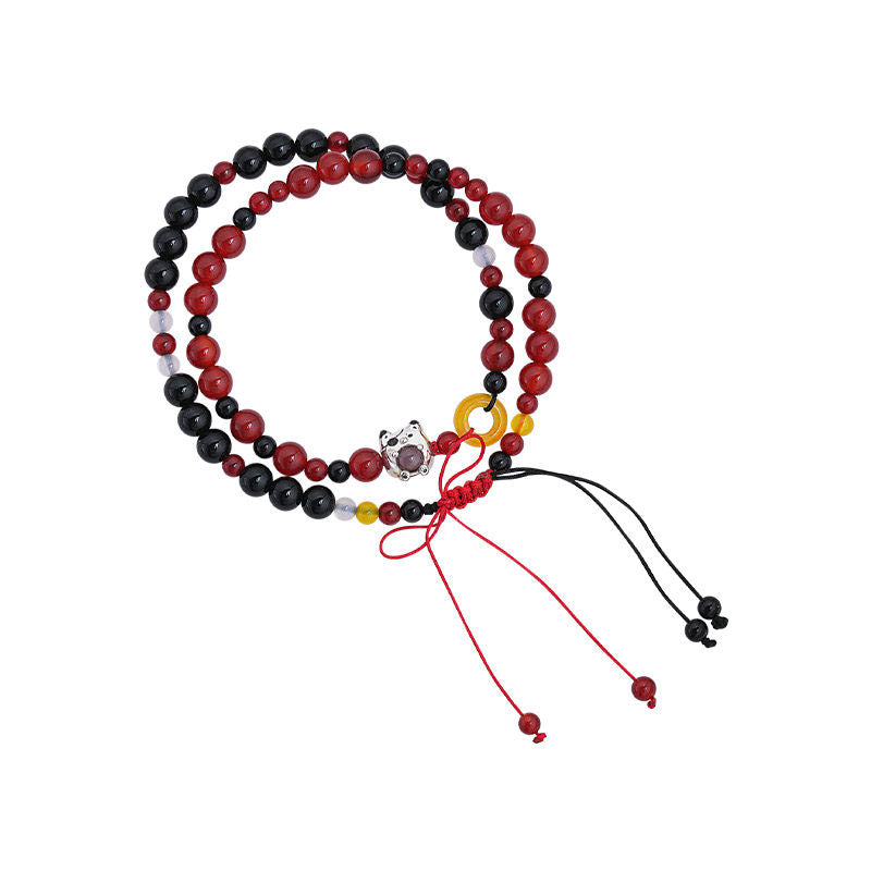 Heaven Officials Blessing Beaded Bracelet S925 Silver，Projection Stone Pendant, 2 Styles Available, Adjustable 41-48cm, Agate & Jade Beads, Image Projects in Light