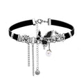Heaven Officials Blessing Black Butterfly Choker Necklace，Pearl Pendant, Crystal Tassel Drop, Black Velvet Band, Silver-Tone Accents, Adjustable Clasp