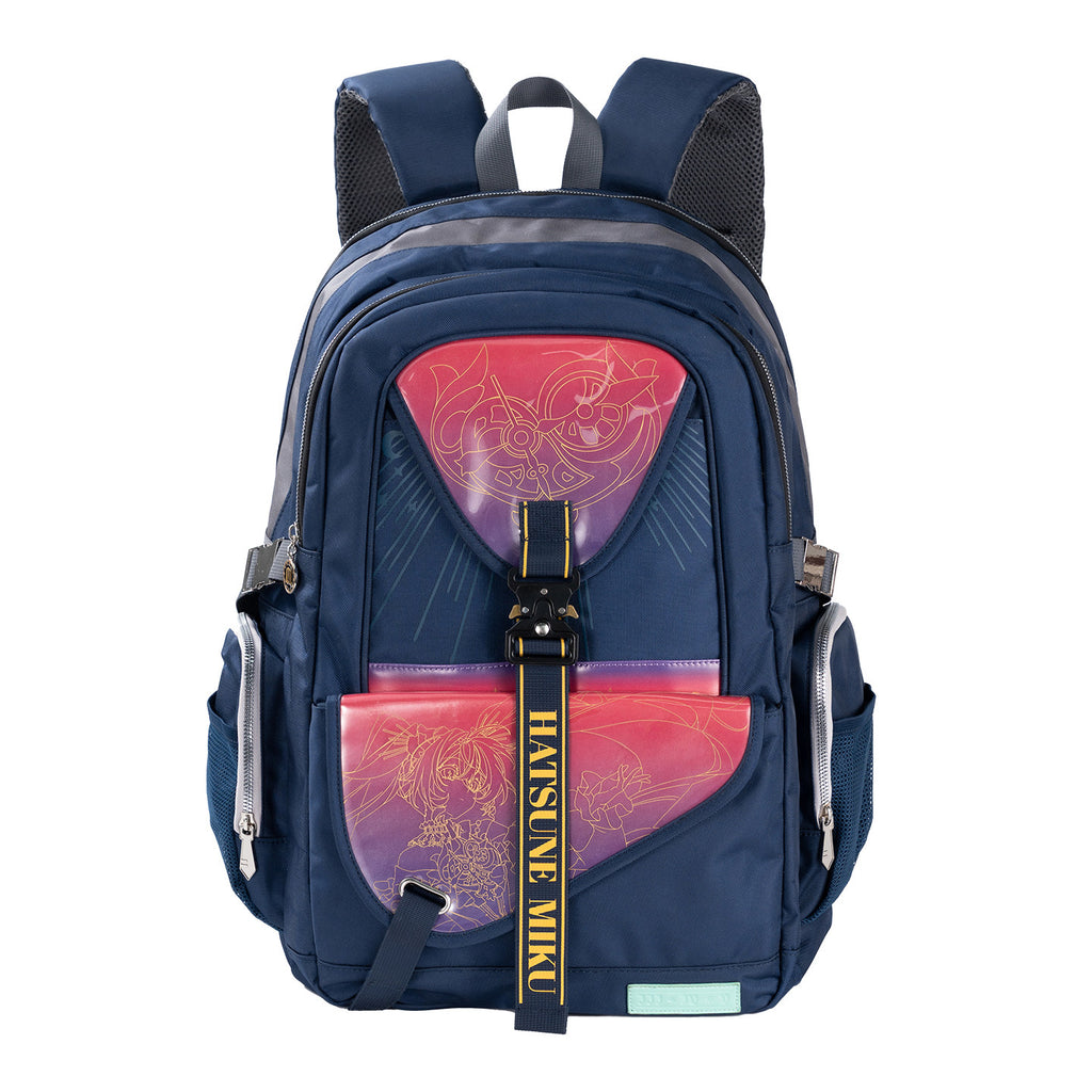Hatsune Miku Anime Backpack Navy Blue, 34 x 20 x 50 cm | Lightweight, Multifunctional, Multiple Pockets, Padded Shoulder Straps, Anime Character Print