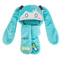 Hatsune Miku Plush Hat Scarf and Gloves 3-in-1 Set，Teal Bunny Ear Design, 220cm Scarf Length, 24cm Hat Height, Polyester Fleece, Anime Cosplay Accessory