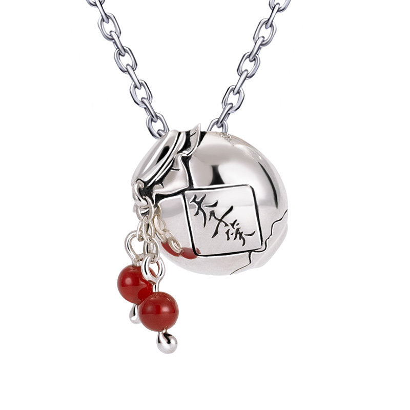 Mo Dao Zu Shi ”Tian Zi Xiao“ Pendant Necklace, S925 Sterling Silver, Chinese Characters Design with Red Beads，Anime merchandise
