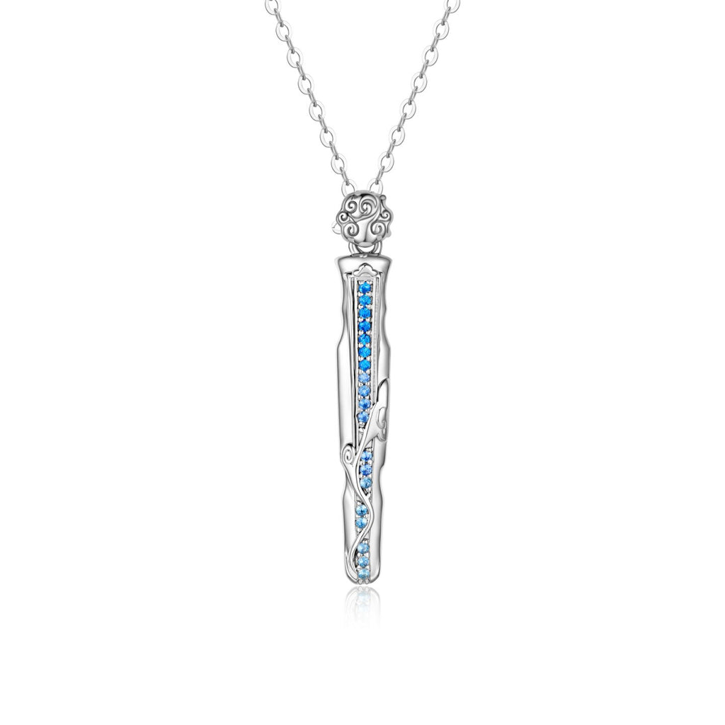 Mo Dao Zu Shi S925 Sterling Silver Wangji Qin Pendant Necklace,Blue Crystal Inlay, Intricate Floral Engraving, 45cm Adjustable Chain, Anime Collectible, Silver Jewelry Series