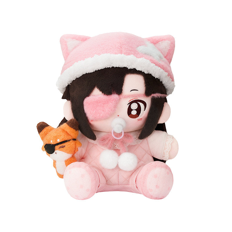 Heaven Official's Blessing Hua Cheng Sitting Plush Toy, Pink Cat Costume, Magnetic Fox Accessory, Birthday Limited Edition, 25cm