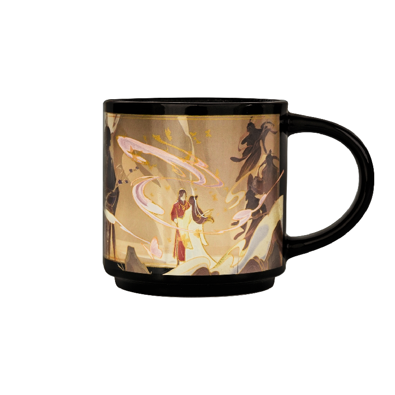 Heaven Officials Blessing Heat-Activated Color-Changing Ceramic Mug 450ml,Hidden Pattern Reveal, 9.5 cm Tall, Hot Water Activated, Chinese Anime Artwork, Black Finish