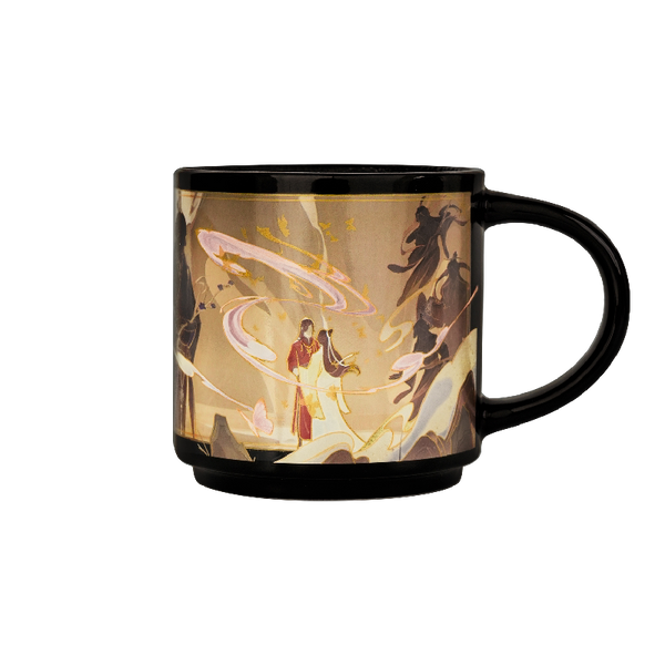 Heaven Officials Blessing Heat-Activated Color-Changing Ceramic Mug 450ml,Hidden Pattern Reveal, 9.5 cm Tall, Hot Water Activated, Chinese Anime Artwork, Black Finish