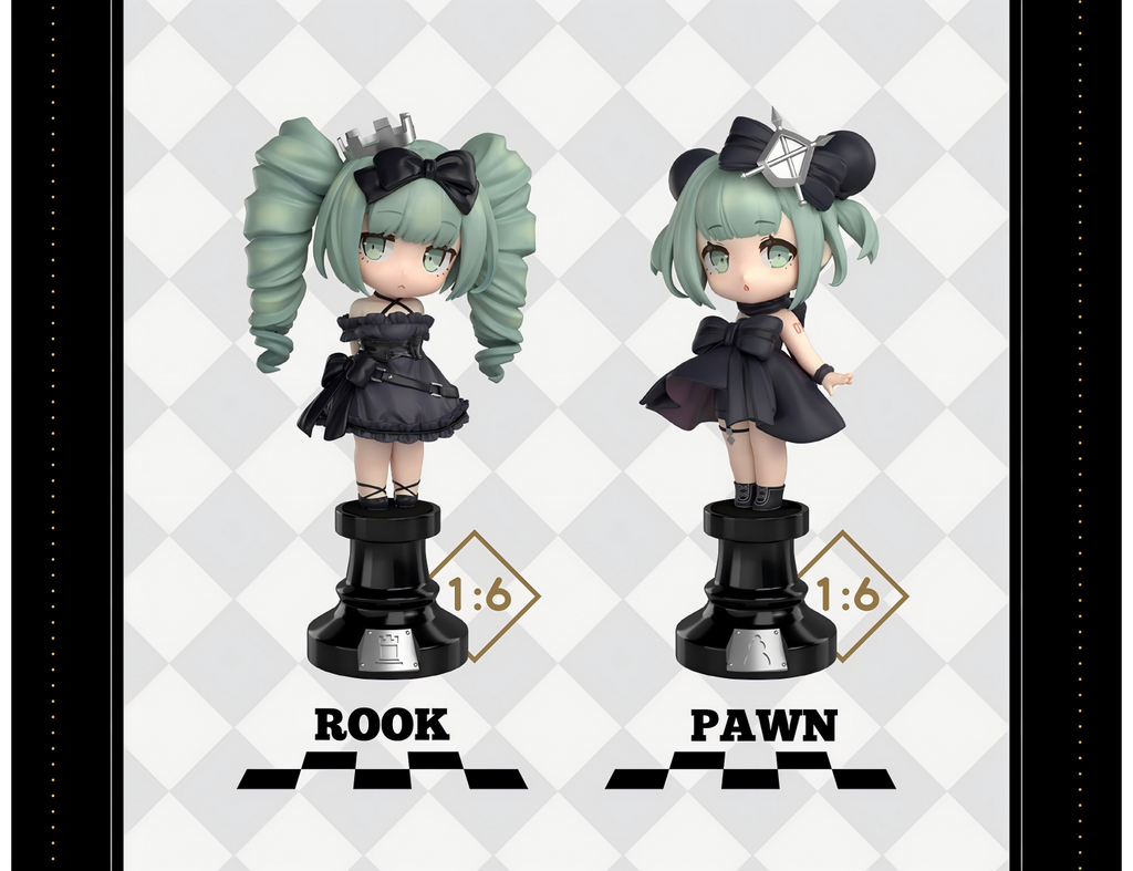 Hatsune Miku Chess Style Mini Figurine Blind Box，Desktop Collectible，13cm Tall Figures, ABS+PVC Material（Black）