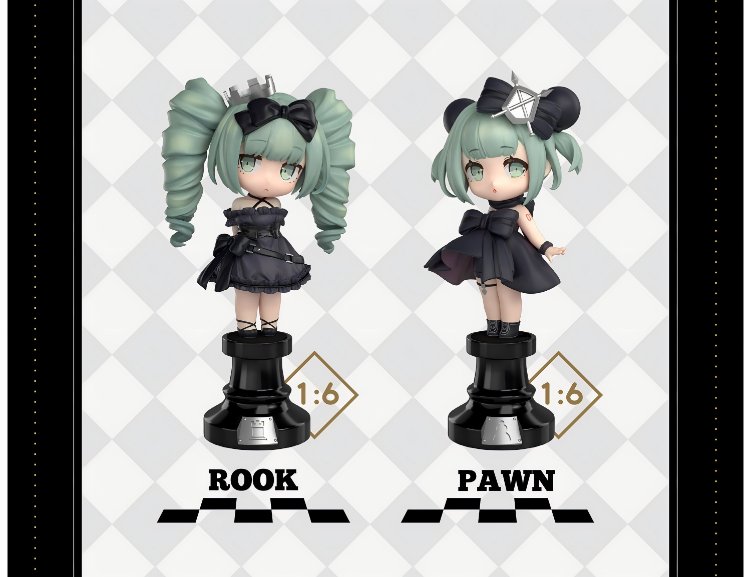 Hatsune Miku Chess Style Mini Figurine Blind Box，Desktop Collectible，13cm Tall Figures, ABS+PVC Material（Black）