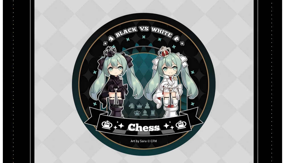 Hatsune Miku Chess Color Changing Mug,Heat Reveal Chessboard, 9.5 cm Tall, Includes Acrylic Coaster, Black Ceramic Mug, Chibi Miku Design