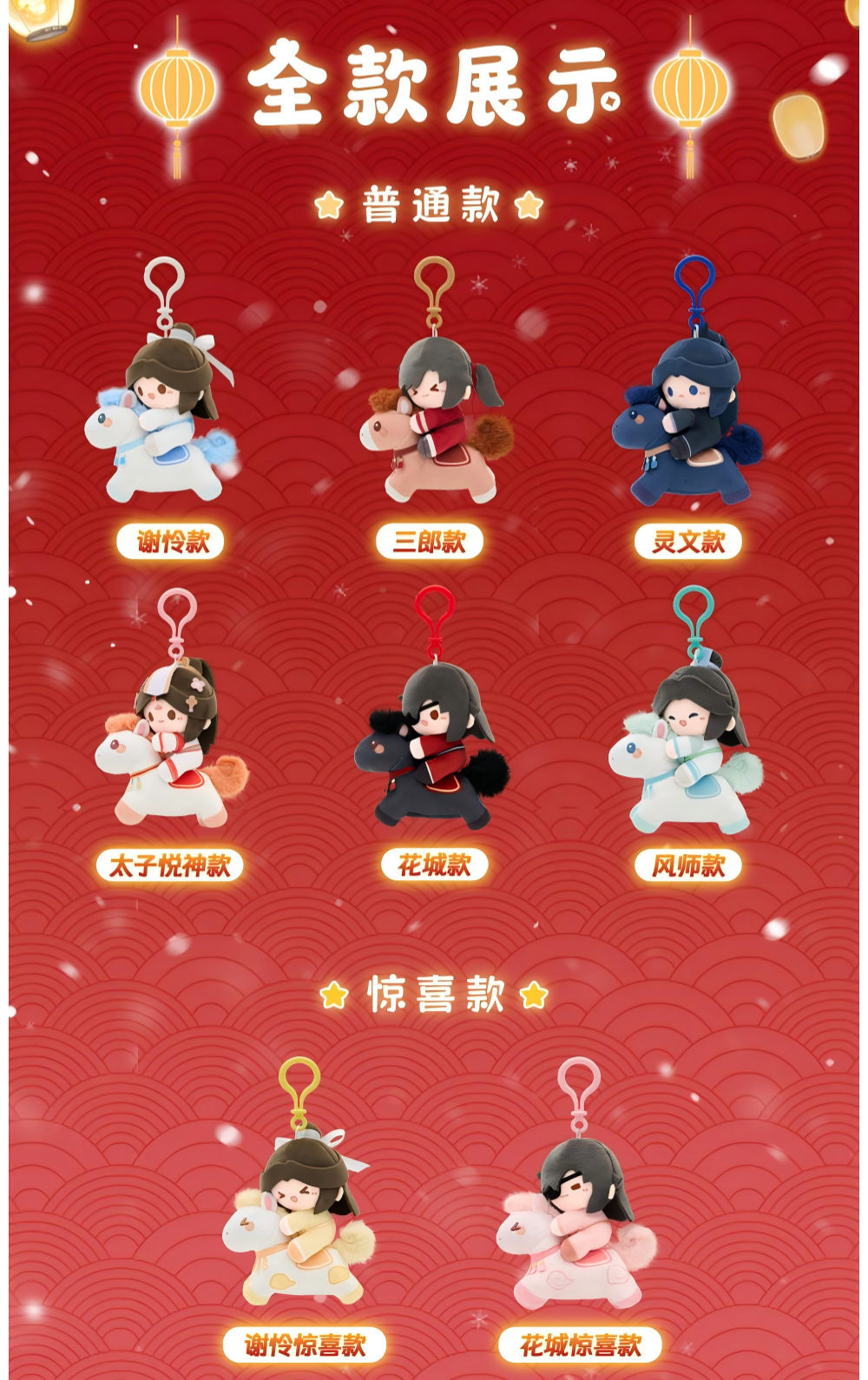 Heaven Officials Blessing Horse Riding Plush Keychain, Horse Year Theme, Blind Box Collection, 12cm Height, Backpack Pendant Accessory