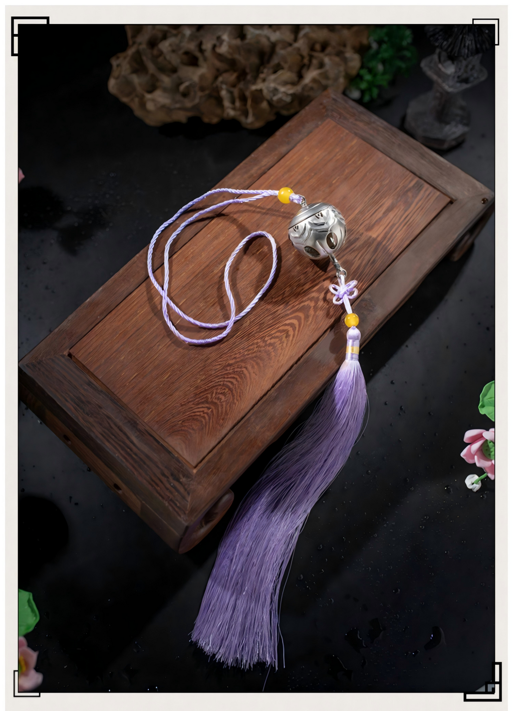 Mo Dao Zu Shi ”Qing Xin Ling“ Cosplay Prop, Silver Alloy Bell with Purple Tassel, 57.5 cm, Anime Role-Playing Decoration