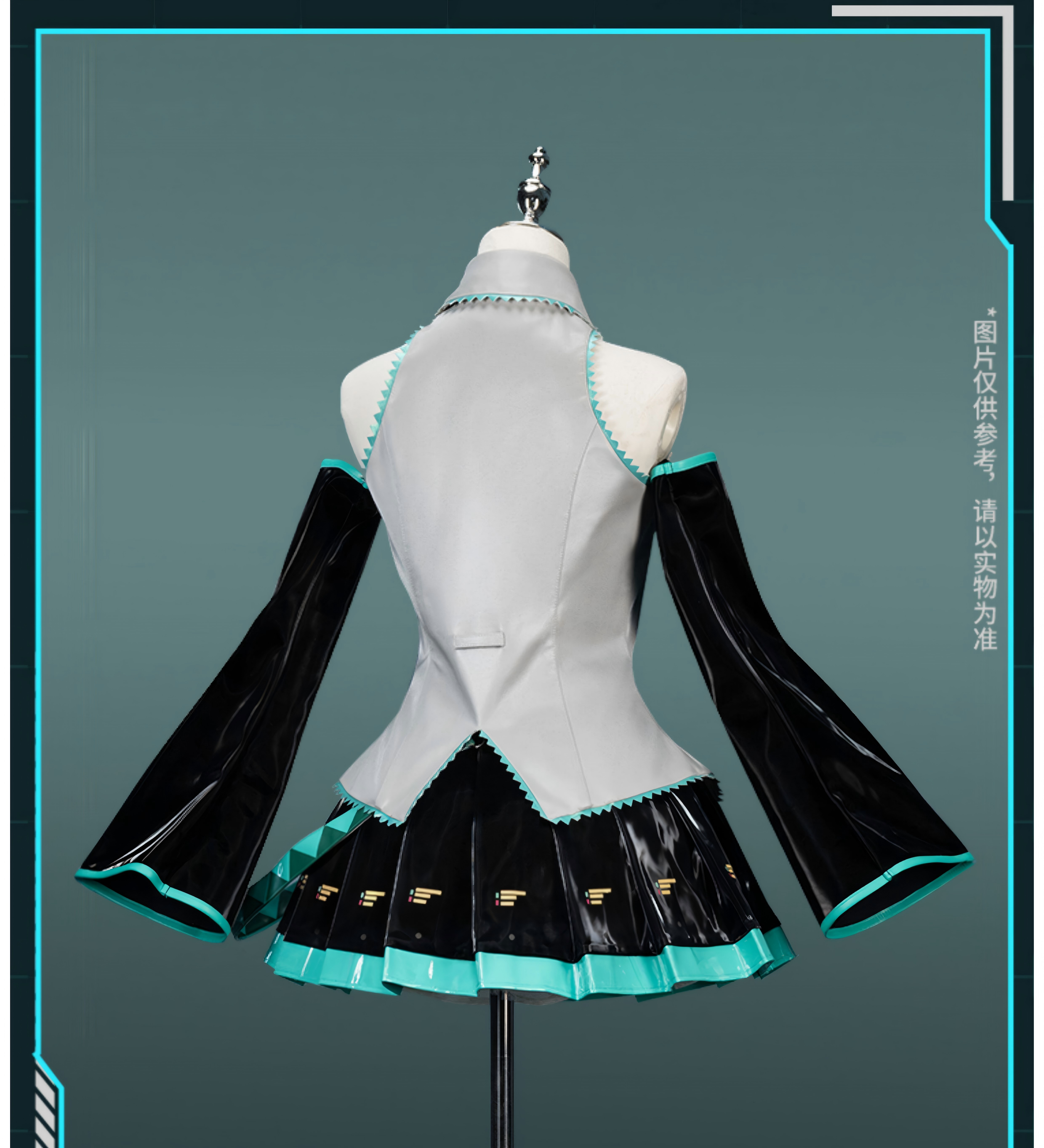 Hatsune Miku Cosplay Costume Set, Liquid PU Leather, Top, Skirt, Tie, Sleeves and Leg Warmers Included（S+ version）