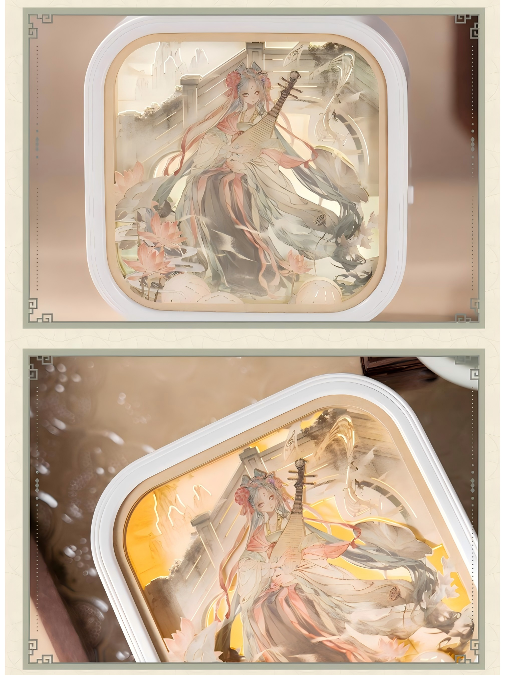 Hatsune Miku Paper-Cut Night Light Lamp, 3 Dimming Modes,Chinese Art Style, 98 x 98 x 33mm, Battery Powered, 3 AAA Batteries Required, Layered Paper-cut Design