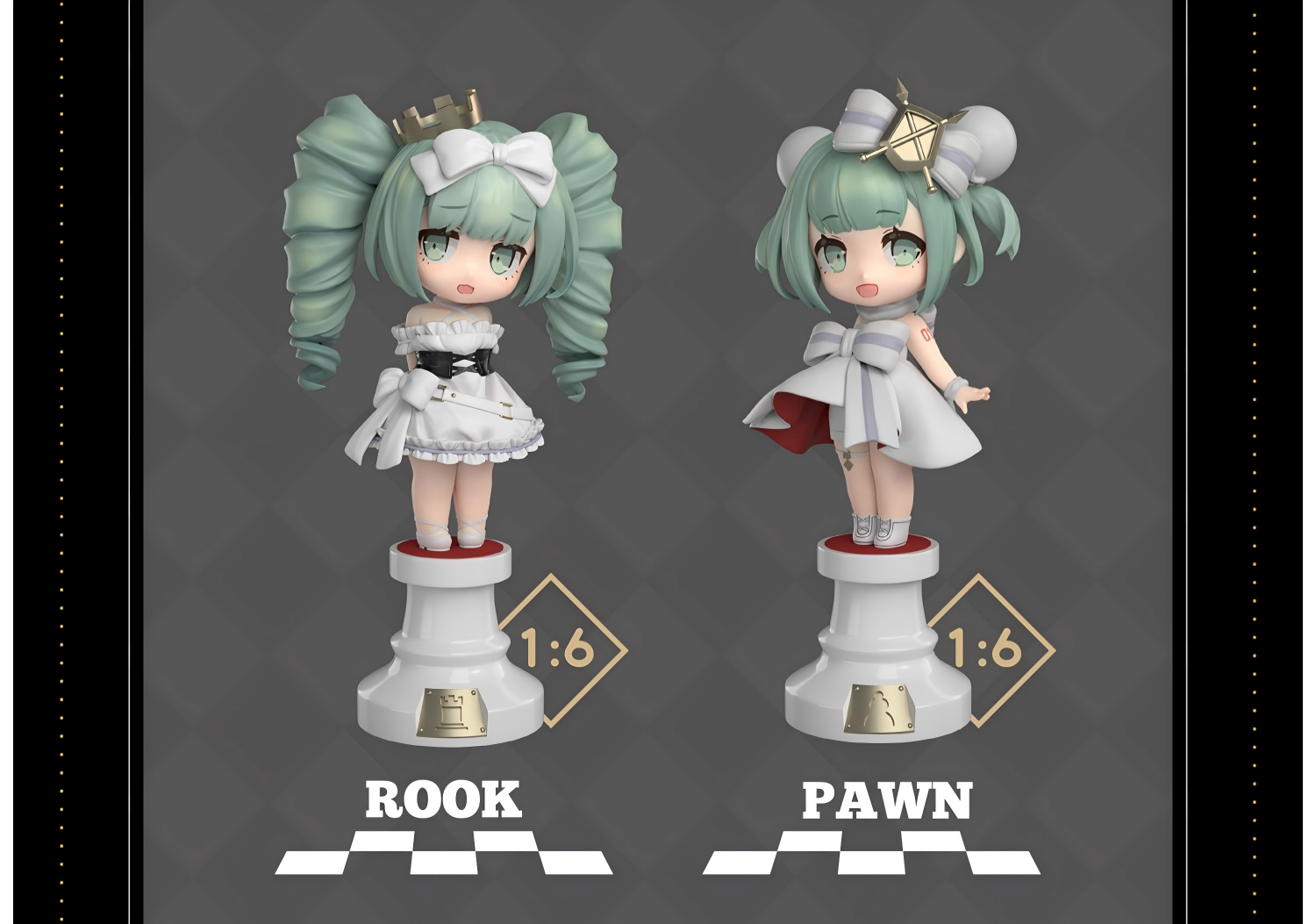Hatsune Miku Chess Style Mini Figurine Blind Box，Desktop Collectible，13cm Tall Figures, ABS+PVC Material（White）