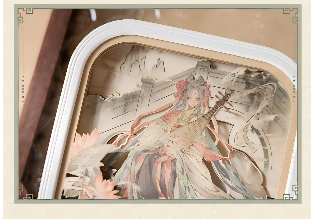 Hatsune Miku Paper-Cut Night Light Lamp, 3 Dimming Modes,Chinese Art Style, 98 x 98 x 33mm, Battery Powered, 3 AAA Batteries Required, Layered Paper-cut Design