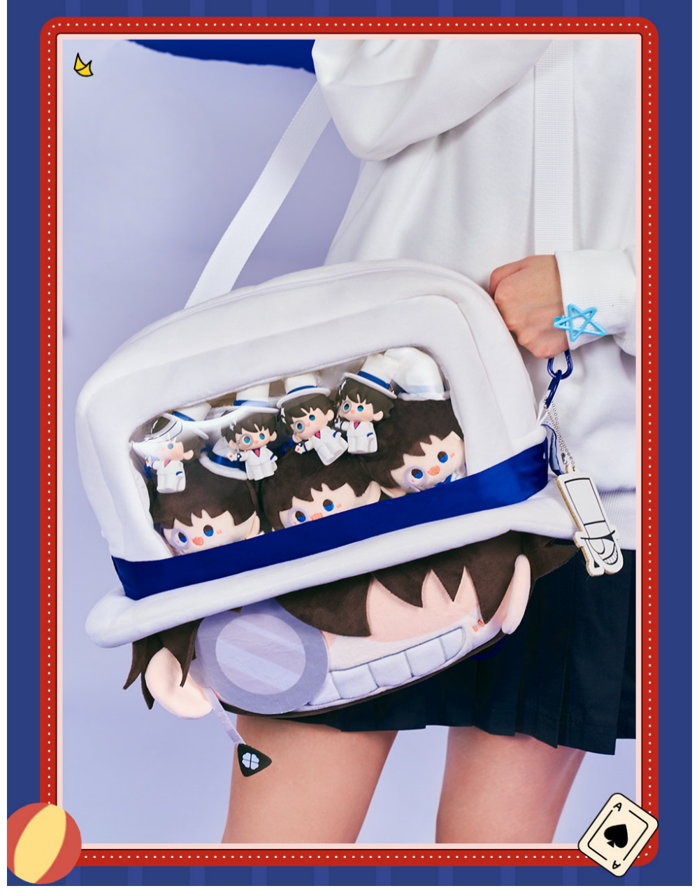 Detective Conan Anime Character Backpack, Large Capacity Shoulder Bag with Plush Toy Design