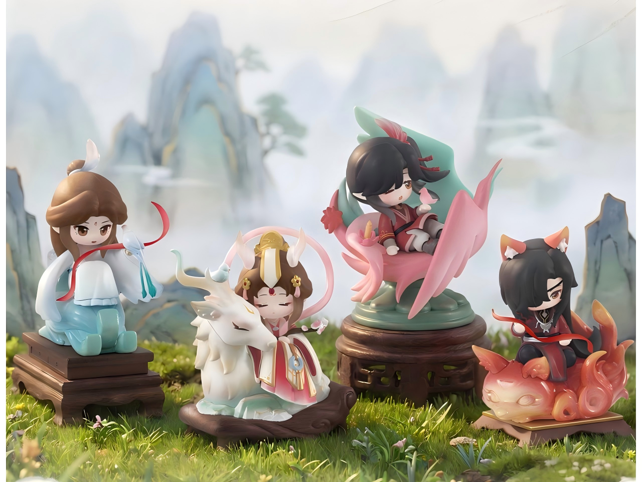 Heaven Officials Blessing Q-Version Desktop Figurines,Anime Characters, Approx. 10cm Height, Plastic Material, Collectible Ornaments