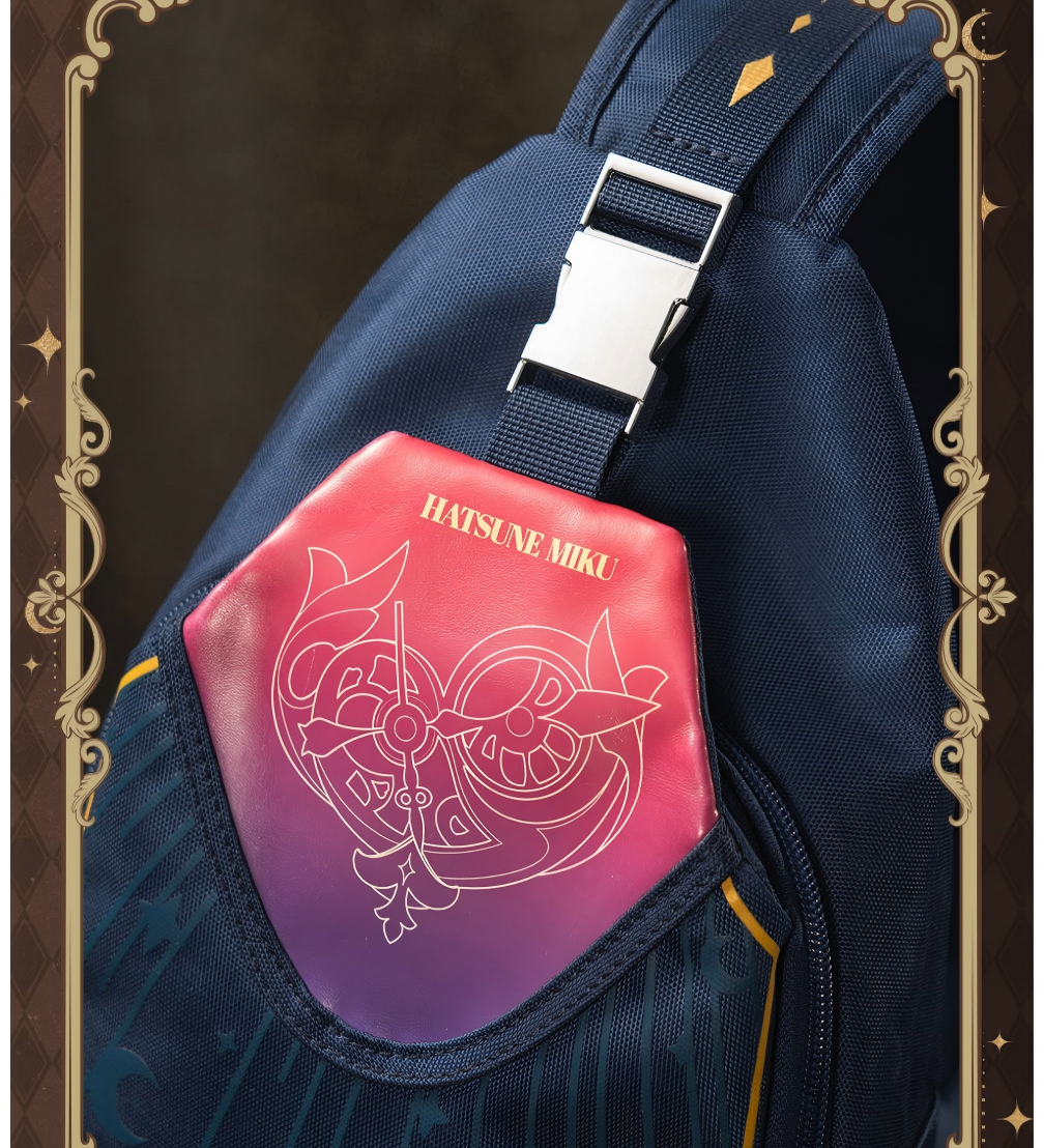 Hatsune Miku Anime Crossbody Sling Bag, 31 x 18 x 9 cm | Shoulder & Chest Carry, Navy Blue with Gold Trim, Gradient Shield Detail, Adjustable Strap, Multifunctional