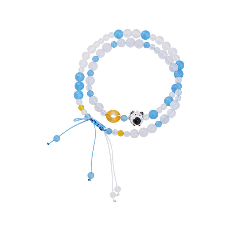 Heaven Officials Blessing Beaded Bracelet S925 Silver，Projection Stone Pendant, 2 Styles Available, Adjustable 41-48cm, Agate & Jade Beads, Image Projects in Light